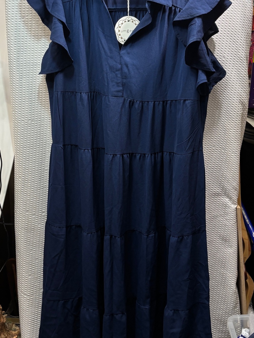 Umgee Navy Tiered Maxi with Ruffle Sleeves